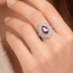 925 AYAR GÜMÜŞ DAMLA KESİM  LİLA-PEMBE TONLU ZİRKON TAŞLI  YÜZÜK – IŞILTILI VE ŞIK TASARIM