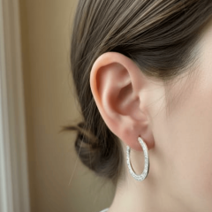 925 Ayar Gümüş Desenli Halka Küpe