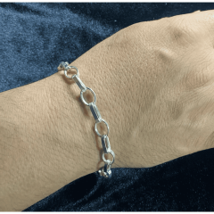 Erkek 925 Ayar Gümüş Oval Düz Zincir Bileklik