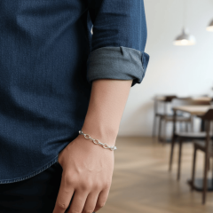 Erkek 925 Ayar Gümüş Oval Düz Zincir Bileklik