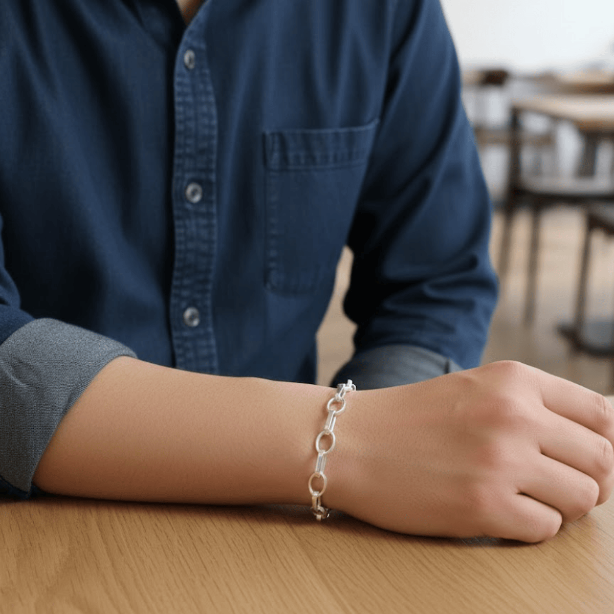 Erkek 925 Ayar Gümüş Oval Düz Zincir Bileklik