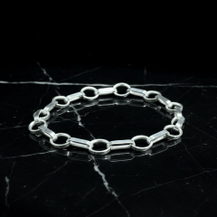 Erkek 925 Ayar Gümüş Oval Düz Zincir Bileklik