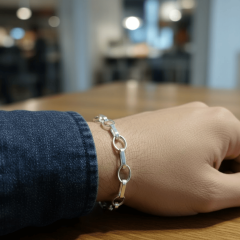 Erkek 925 Ayar Gümüş Oval Düz Zincir Bileklik