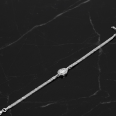 925 Ayar Halo Zirkon Taşlı Yassı Yılan Zincirli Bileklik