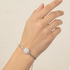 925 Ayar Halo Zirkon Taşlı Yassı Yılan Zincirli Bileklik