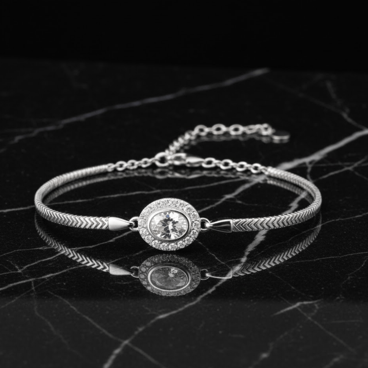 925 Ayar Halo Zirkon Taşlı Yassı Yılan Zincirli Bileklik