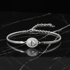 925 Ayar Halo Zirkon Taşlı Yassı Yılan Zincirli Bileklik