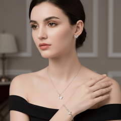 925 Ayar Gümüş Kelebek Figürlü Üçlü Takı Seti – Kolye Bileklik Küpe Şık Tasarım