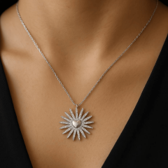 925 Ayar Gümüş Güneş Figürlü Kolye