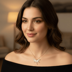 925 Ayar Gümüş Yaprak Kanatlı Kelebek Kolye