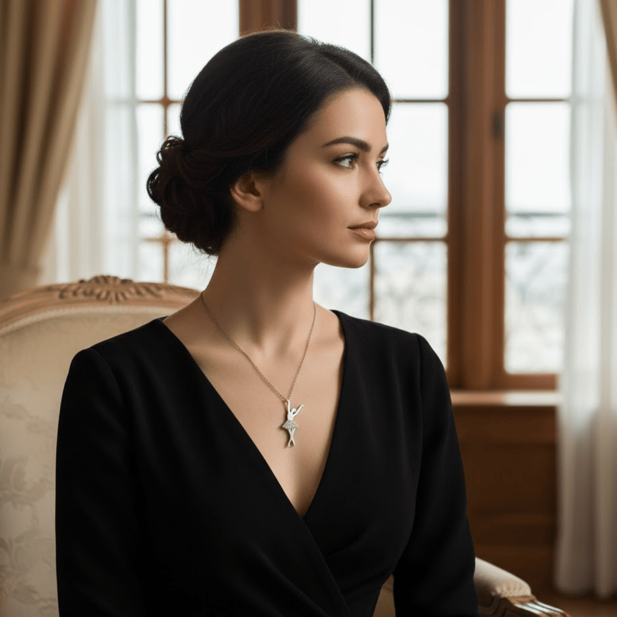 925 Ayar Gümüş Balerin Figürlü Zarif Kolye