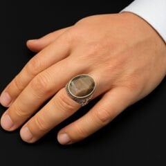 925 Ayar Gümüş Yüzük - Kahverengi Taşlı Gümüş Yüzük