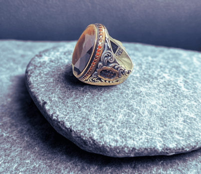 925 Ayar Gümüş Yüzük - Kahverengi Taşlı Gümüş Yüzük