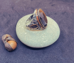 925 Ayar Gümüş Yüzük - Kahverengi Taşlı Gümüş Yüzük