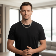 925 Ayar Gümüş İşlemeli Doç Erkek Zincir Kolye