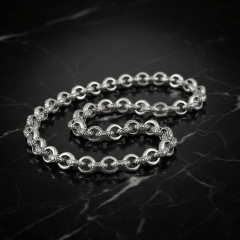 925 Ayar Gümüş İşlemeli Doç Erkek Zincir Kolye