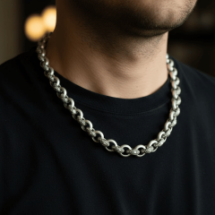 925 Ayar Gümüş İşlemeli Doç Erkek Zincir Kolye