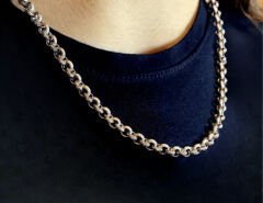 925 Ayar Gümüş İşlemeli Doç Erkek Zincir Kolye