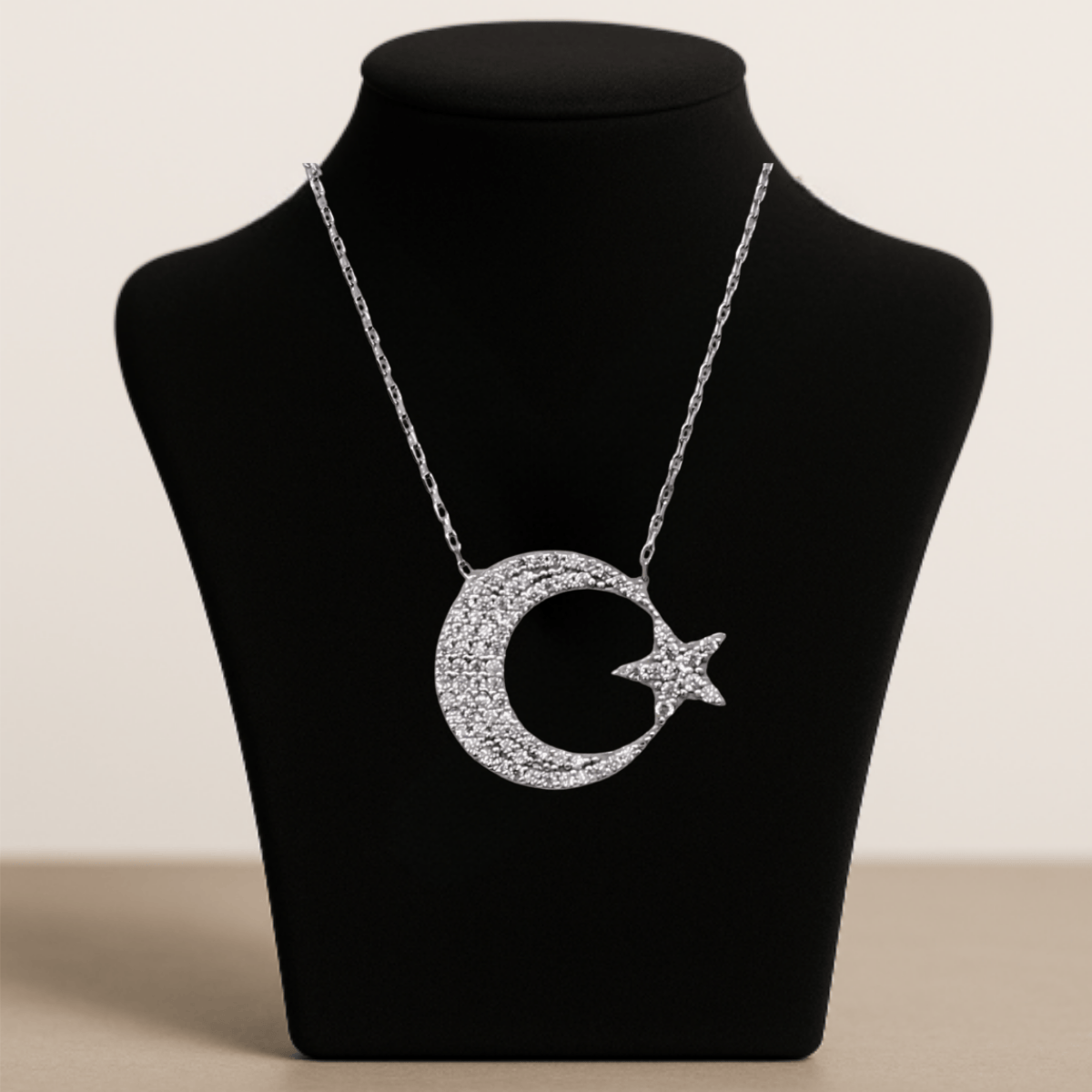 925 Ayar Gümüş Kolye - (Ay Yıldız Kolye)