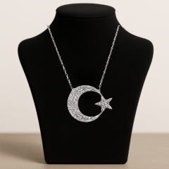 925 Ayar Gümüş Kolye - (Ay Yıldız Kolye)