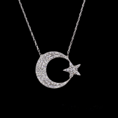 925 Ayar Gümüş Kolye - (Ay Yıldız Kolye)