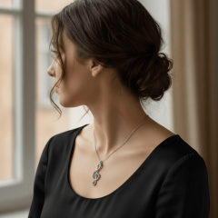 925 Ayar Gerçek Gümüş Zirkon Taşlı Sol Anahtarı Kolye