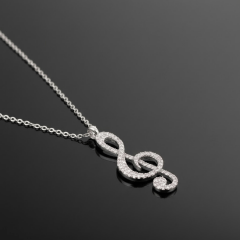 925 Ayar Gerçek Gümüş Zirkon Taşlı Sol Anahtarı Kolye