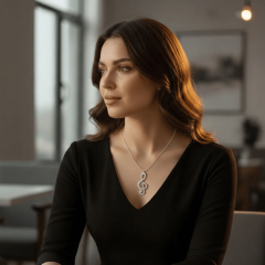 925 Ayar Gerçek Gümüş Zirkon Taşlı Sol Anahtarı Kolye