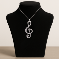 925 Ayar Gerçek Gümüş Zirkon Taşlı Sol Anahtarı Kolye