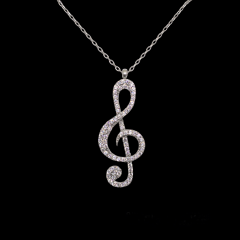 925 Ayar Gerçek Gümüş Zirkon Taşlı Sol Anahtarı Kolye