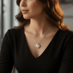 925 Ayar Gümüş Kalp Desenli Kolye