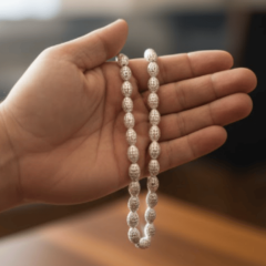 925 Ayar Oymalı Gümüş  El Yapımı Tesbih