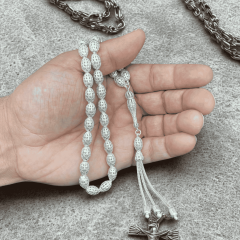 925 Ayar Oymalı Gümüş  El Yapımı Tesbih