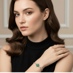 925 Ayar Gümüş Yeşil Taşlı Çiçek Bileklik – Kadın Minimalist Bileklik