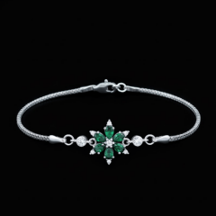 925 Ayar Gümüş Yeşil Taşlı Çiçek Bileklik – Kadın Minimalist Bileklik
