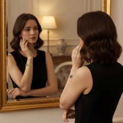 925 Ayar Gümüş Yeşil Taşlı Çiçek Bileklik – Kadın Minimalist Bileklik