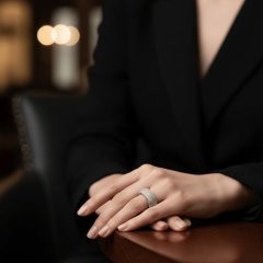 925 Ayar Gümüş Beş Sıra Zirkon Taşlı Tamtur  Yüzük