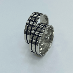 925 Ayar Gümüş Alyans  (Kareli Desenli)