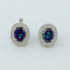 925 Ayar Renkli Taşlı Oval Küpe