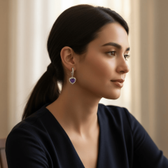 925 Ayar Mor Kalp Taşlı Gümüş Küpe