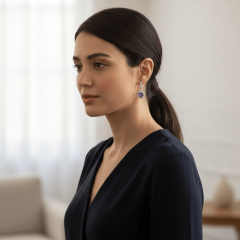 925 Ayar Mor Kalp Taşlı Gümüş Küpe