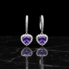 925 Ayar Mor Kalp Taşlı Gümüş Küpe