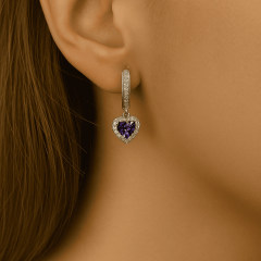 925 Ayar Mor Kalp Taşlı Gümüş Küpe