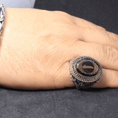 925 Ayar Gümüş Yüzük - Osmanlı Tuğralı Erkek Yüzük