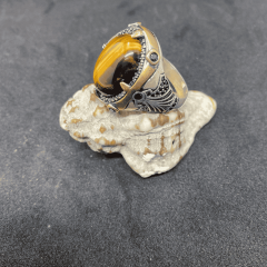 925 Ayar Gümüş Yüzük - Aslan Gözü Taşlı Erkek Yüzük