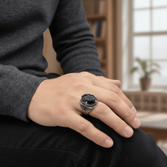 925 Ayar Gümüş Lacivert Taşlı Erkek Yüzük