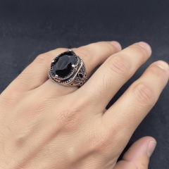 925 Ayar Gümüş Lacivert Taşlı Erkek Yüzük