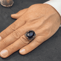 925 Ayar Gümüş Yüzük - Lacivert Taşlı Erkek Yüzük