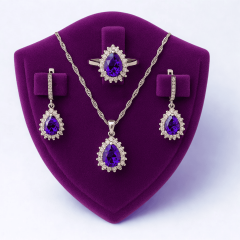 925 Ayar Gümüş Set (Damla Ametist Taşlı)