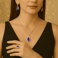 925 Ayar Gümüş Set (Damla Ametist Taşlı)